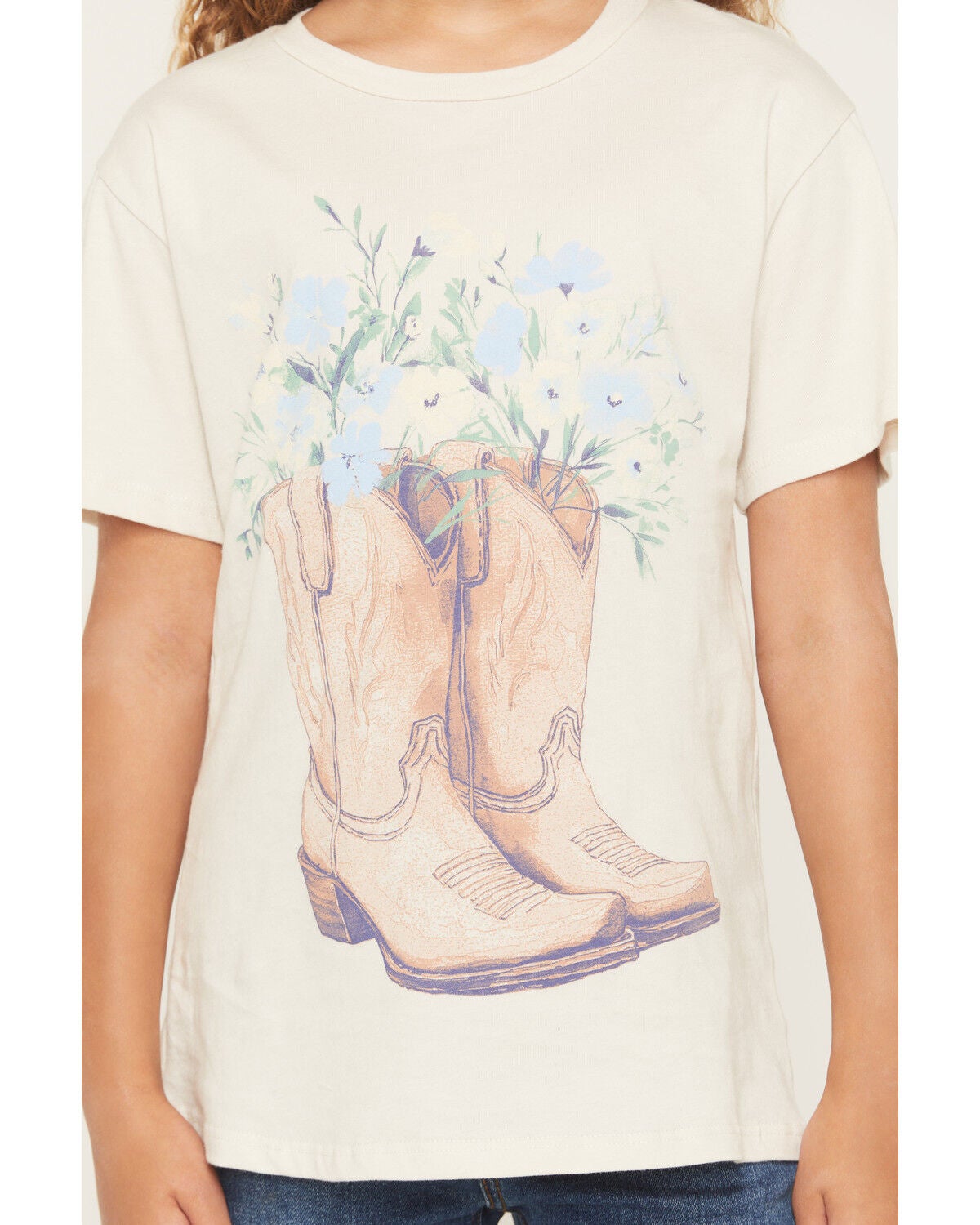 Image #3 - Originality Girls' Floral Boot Short Sleeve Graphic T-Shirt, Off White, hi-res