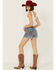 Image #3 - Shyanne Women's Medium Wash Novelty Embroidery Mid Rise Stretch Denim Shorts, Medium Wash, hi-res