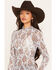 Image #2 - Wonderwest Women's Horseshoe Floral Print Long Sleeve Mesh Top, Blue, hi-res