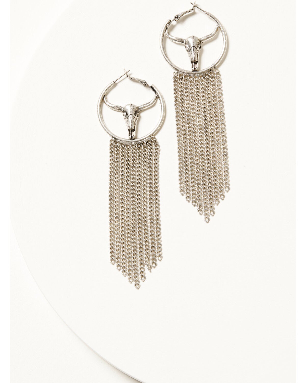 Idyllwind Women's Shelby Steer Head Fringe Hoop Earrings, Silver, hi-res