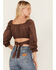 Image #4 - Beyond The Radar Women's Faux Suede Tie Back Crop Top, Chocolate, hi-res