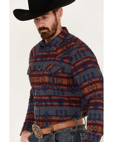 Cody James Men's Fire Water Southwestern Print Long Sleeve Pearl Snap Western Shirt, Grey, hi-res