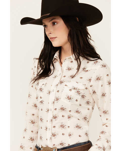 Image #2 - Roper Women's Floral Print Long Sleeve Snap Western Shirt , Cream, hi-res