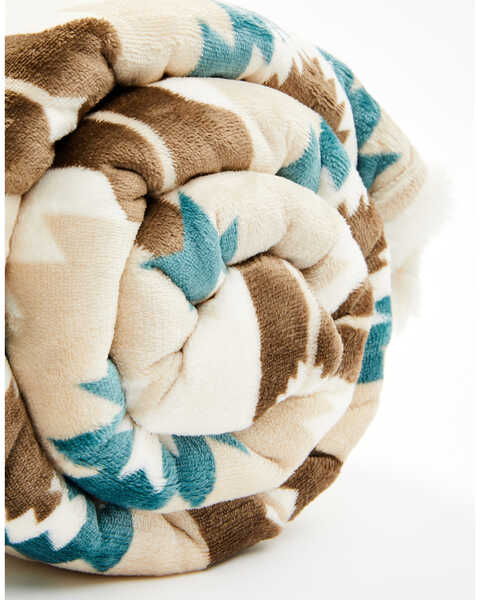 Boot Barn Ranch Southwestern Print Faux Fur Blanket , Cream, hi-res