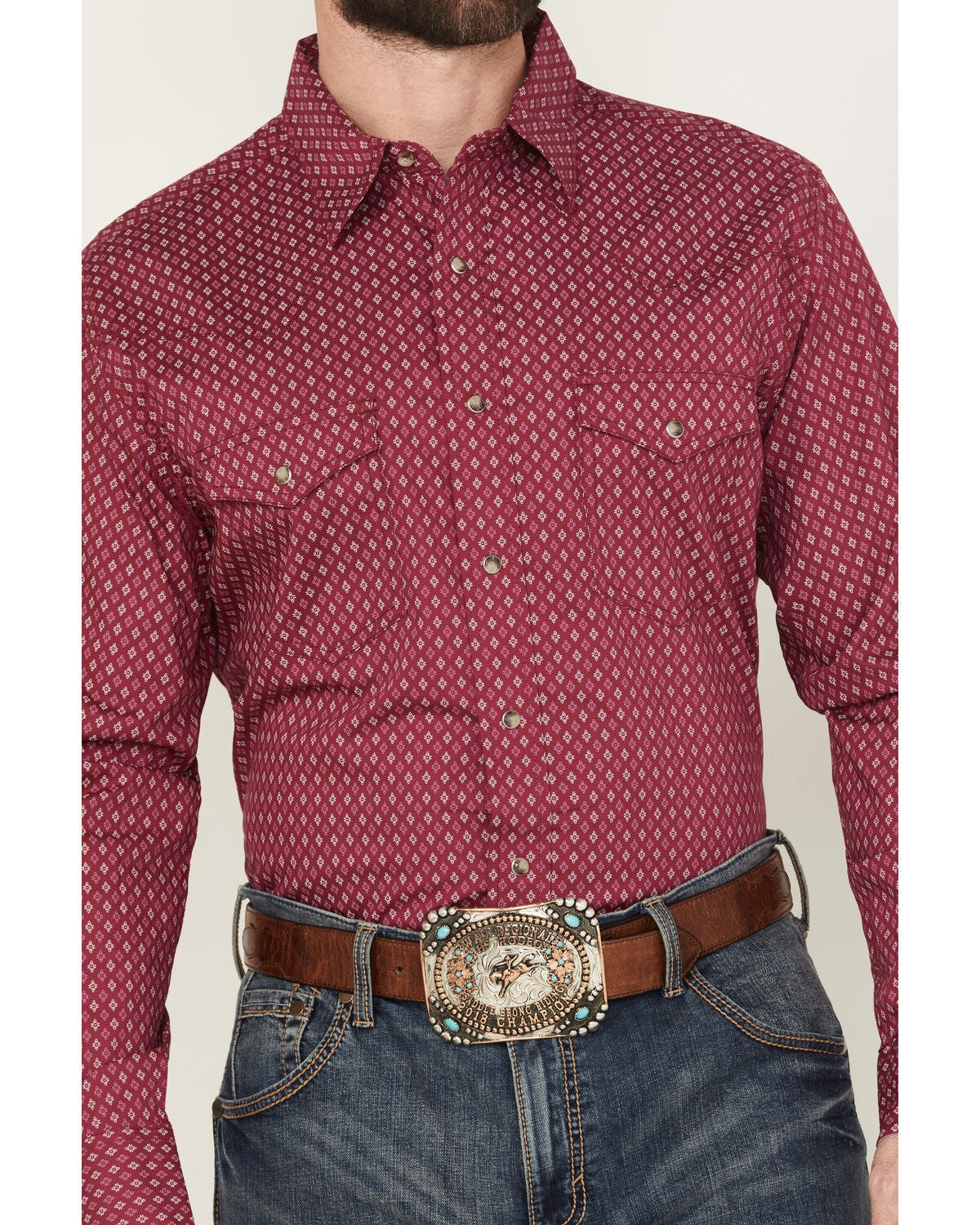 Image #3 - Wrangler Men's 20X Geo Print Long Sleeve Snap Stretch Western Shirt - Tall, Wine, hi-res