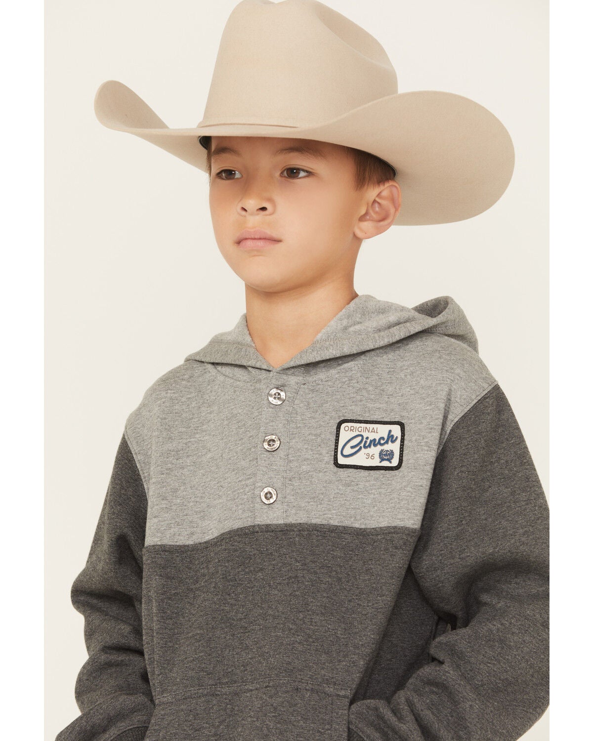 Image #2 - Cinch Boys' 1/4 Button-Down Hooded Pullover, Charcoal, hi-res