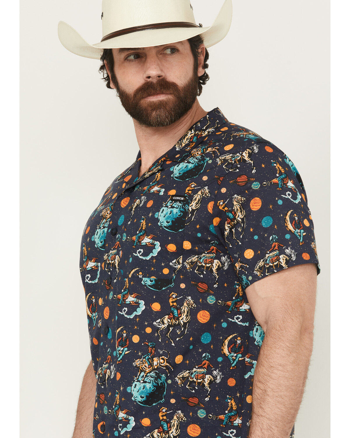 Image #2 - Cinch Men's Camp Space Cowboy Short Sleeve Button-Down Western Shirt, , hi-res