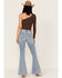 Shyanne Women's Light Wash Mid Rise Signature Embroidery Bootcut Jeans, Dark Medium Wash, hi-res