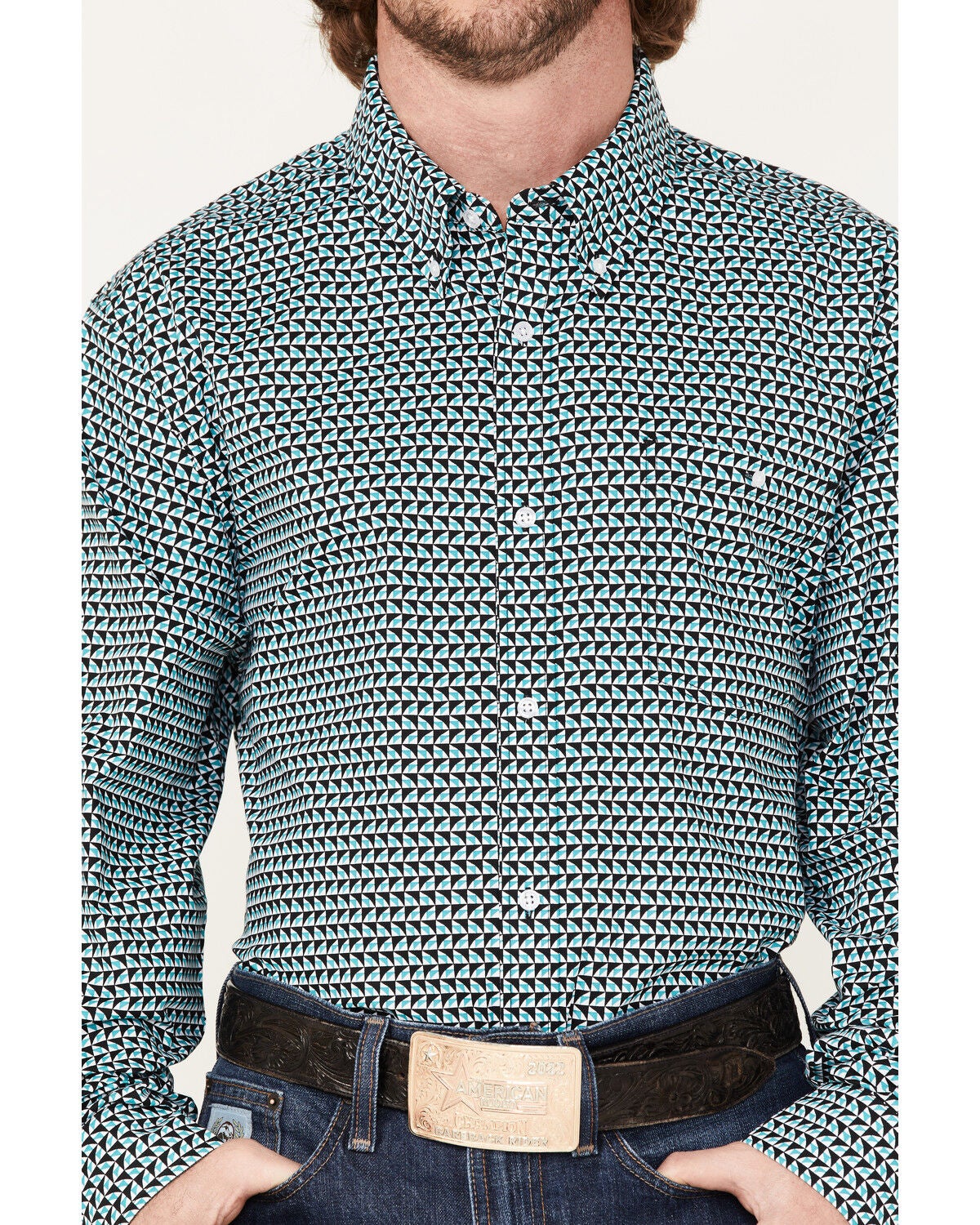 Image #3 - RANK 45&reg; Men's Colt Geo Print Long Sleeve Button-Down Western Shirt, White, hi-res