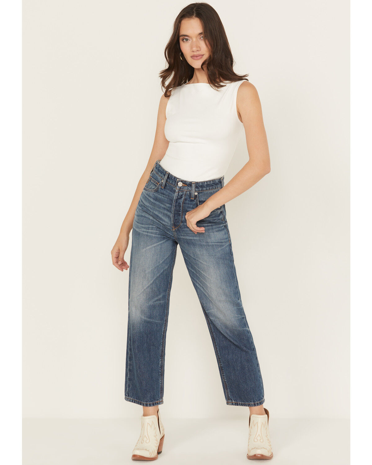 Image #1 - Ariat Women's Dark Wash Ultra High Rise Tomboy Relaxed Straight Denim Jeans, Dark Wash, hi-res