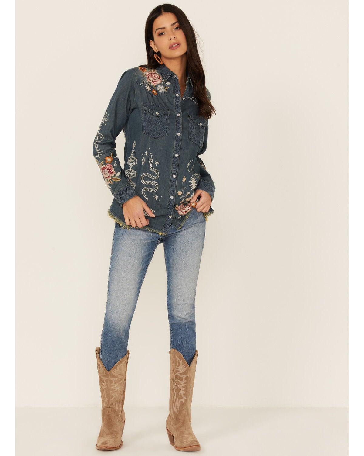 Johnny Was Women's Denim Embroidered 