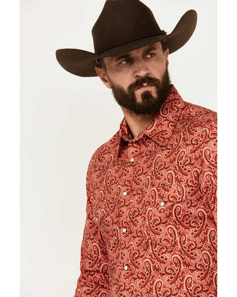 Image #2 - Rock & Roll Denim Men's Paisley Print Long Sleeve Snap Stretch Western Shirt, Red, hi-res