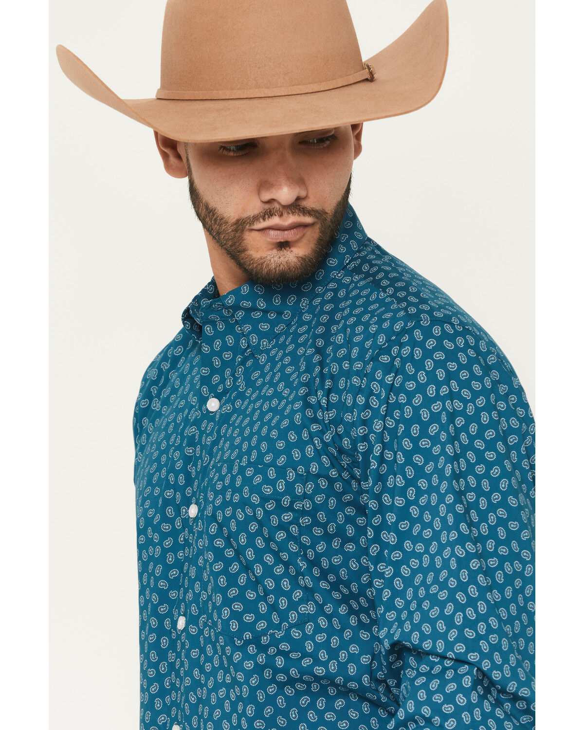 Image #2 - Wrangler X Cody Johnson Men's Paisley Print Long Sleeve Button-Down Western Shirt, Dark Teal, hi-res