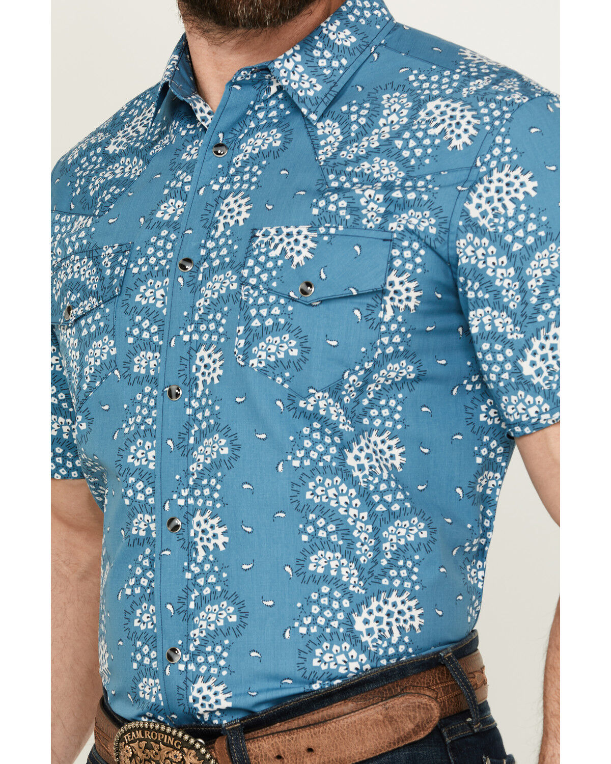 Image #3 - Gibson Men's Hayes Abstract Paisley Print Short Sleeve Snap Western Shirt, Light Blue, hi-res
