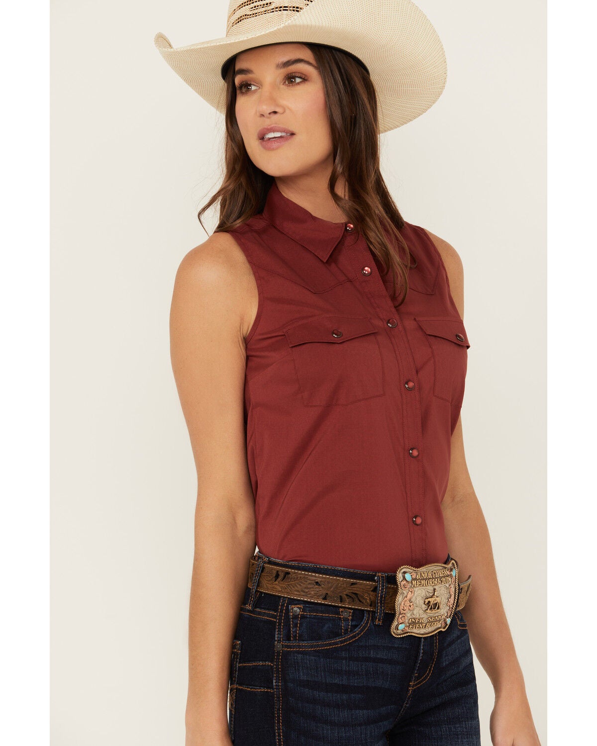 Image #2 - Shyanne Women's Rawlins Riding Performance Stretch Shirt, Brick Red, hi-res