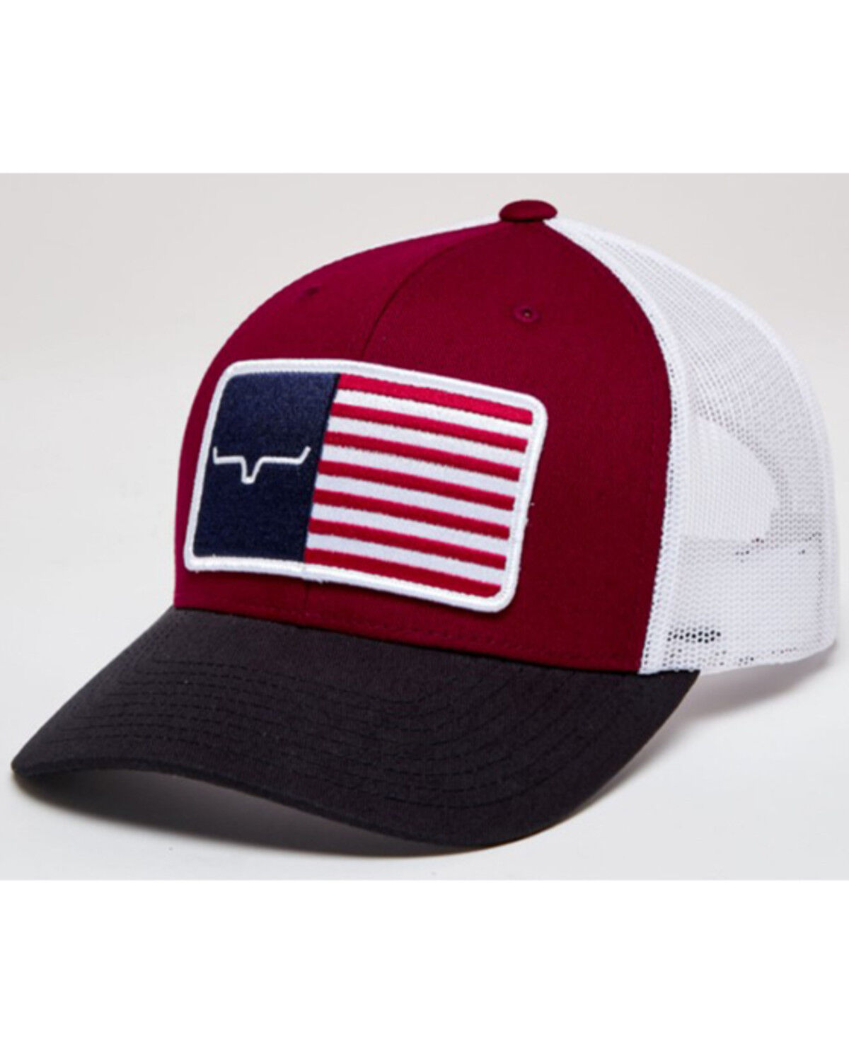 Image #1 - Kimes Ranch Men's American Flag Patch Mesh Back Trucker Cap, Burgundy, hi-res