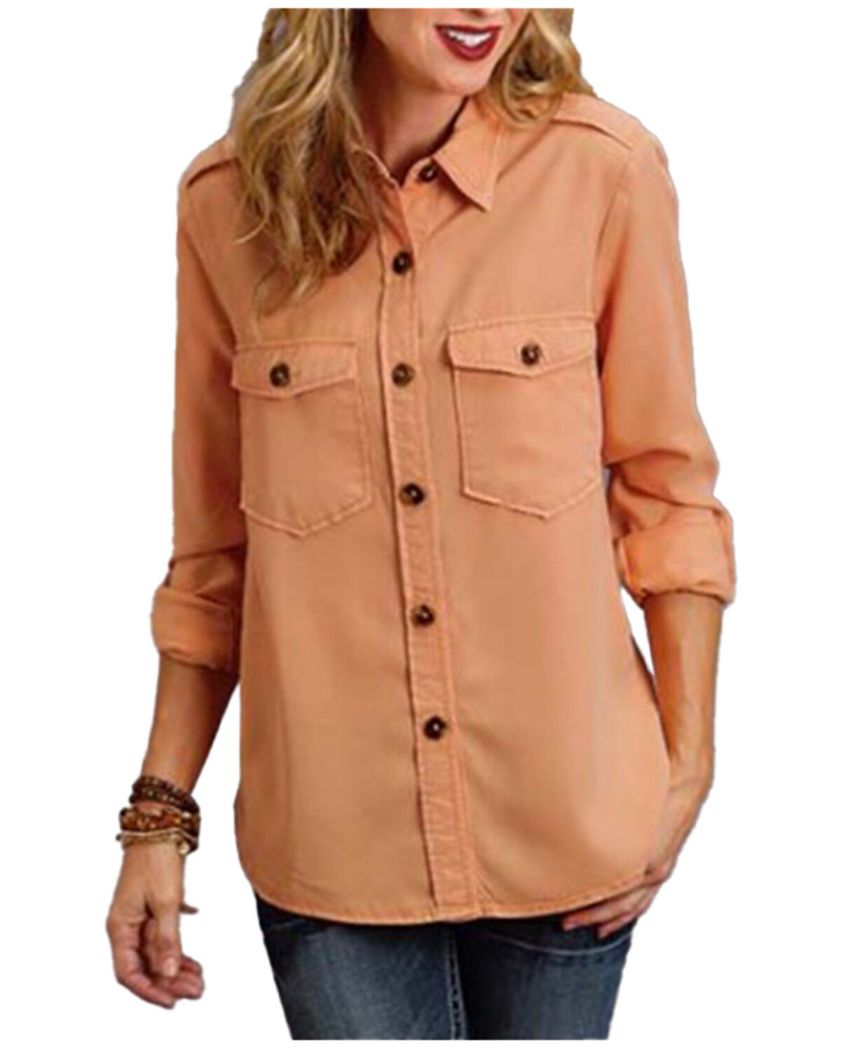Image #1 - Stetson Women's Lyocell Button-Front Shirt Jacket, Orange, hi-res
