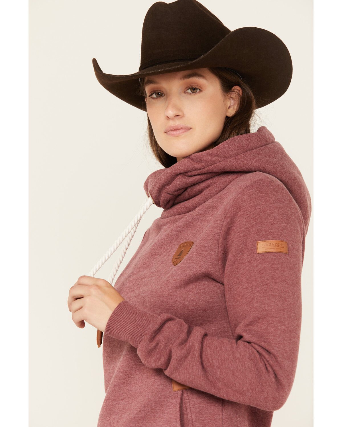 Image #2 - Wanakome Women's Artemis Cowl Neck Hoodie, Burgundy, hi-res