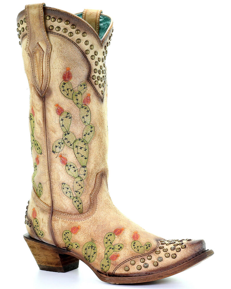 Corral Women's Nopal Cactus Western Boots - Snip Toe, Tan, hi-res