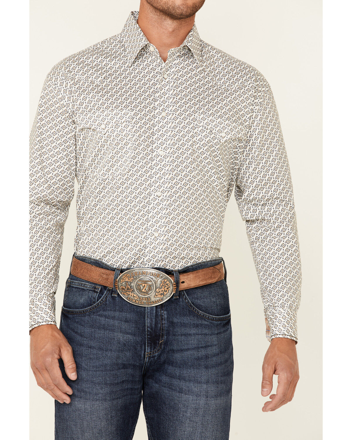 Image #3 - Rough Stock By Panhandle Men's Sand Southwestern Geo Print Long Sleeve Snap Western Shirt, Sand, hi-res