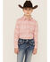 Panhandle Girls' Southwestern Print Long Sleeve Pearl Snap Western Shirt , Pink, hi-res