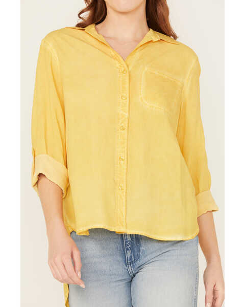 Image #3 - Velvet Heart Women's Washed Out Button Front Shirt, Mustard, hi-res