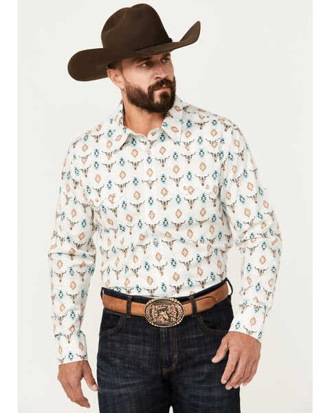 Image #1 - Rock & Roll Denim Men's Southwestern Print Long Sleeve Snap Stretch Western Shirt, Natural, hi-res