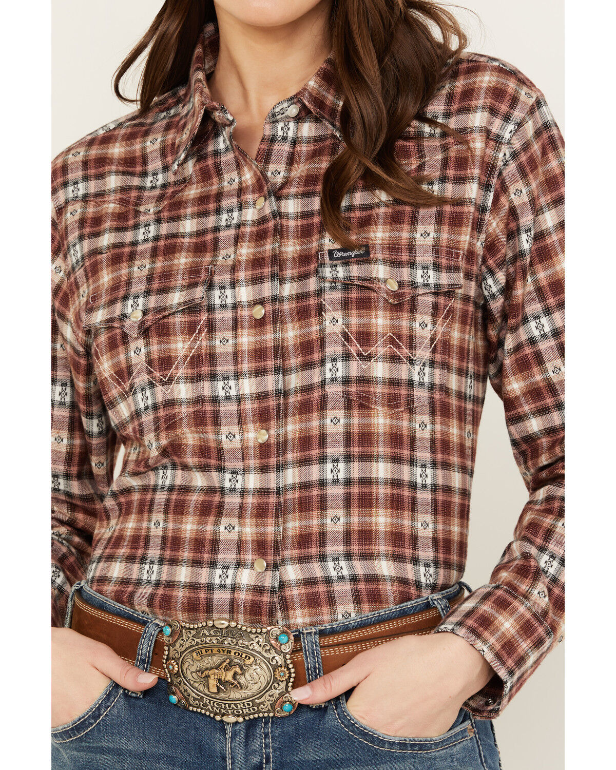 Image #3 - Wrangler Women's Plaid Print Flannel Boyfriend Long Sleeve Snap Western Shirt, Multi, hi-res