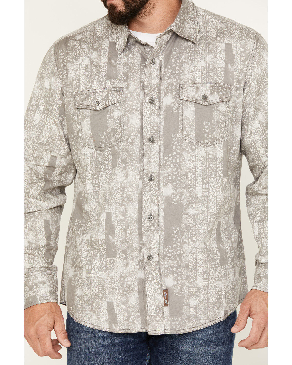 Image #3 - Wrangler Retro Men's Patchwork Print Long Sleeve Button-Down Western Shirt, Grey, hi-res