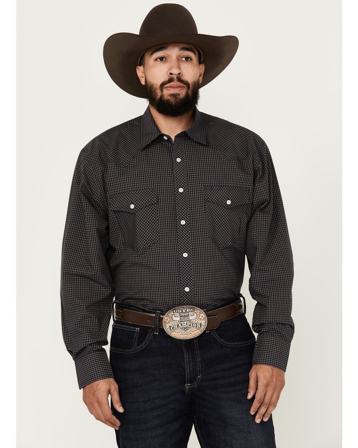 Resistol Men's Colby Long Sleeve Button-Down Western Shirt, Dark Blue, hi-res