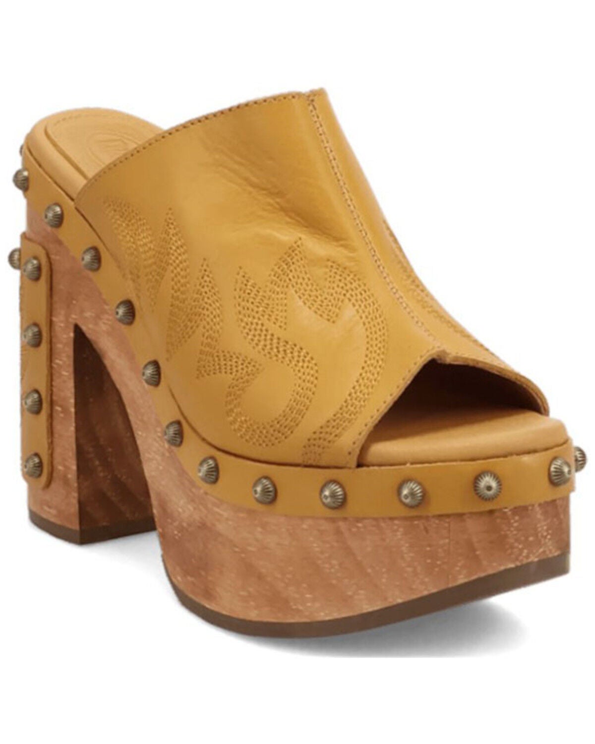 Dingo Women's Free Spirit Wooden Sandals, Mustard, hi-res