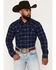 Image #1 - Gibson Trading Co Men's Country Line Plaid Print Long Sleeve Snap Flannel Shirt, Navy, hi-res