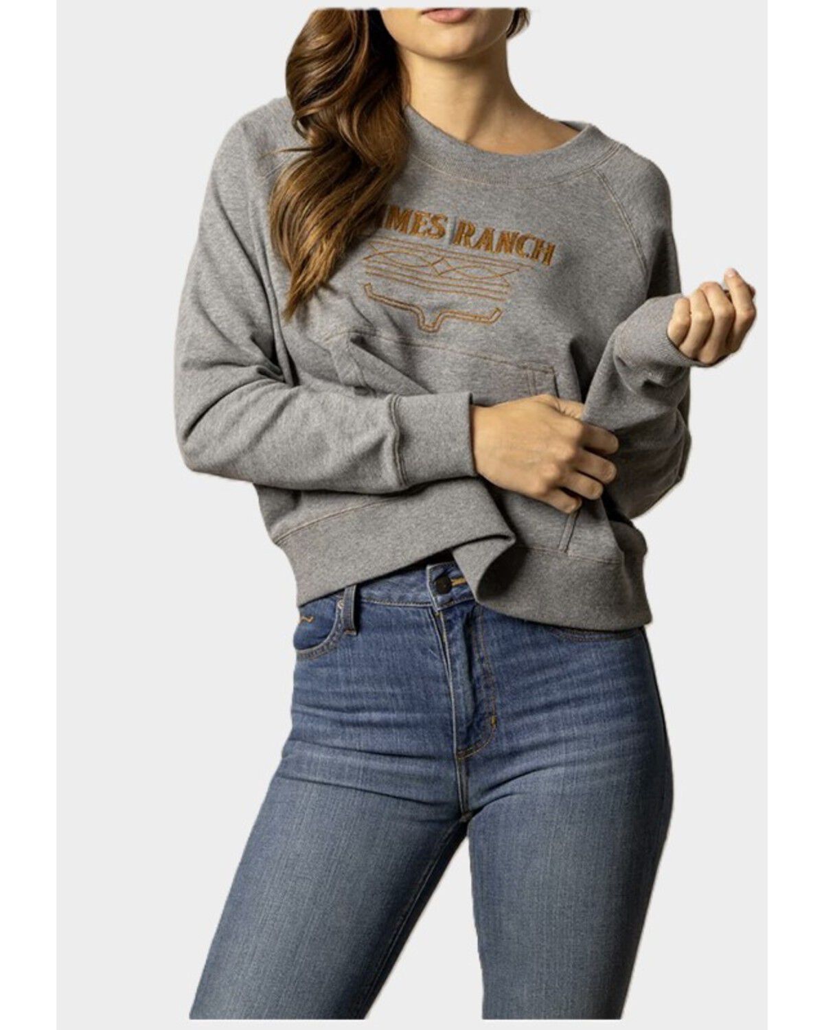 Image #1 - Kimes Ranch Women's Lexie Logo Embroidered Crewneck, Grey, hi-res