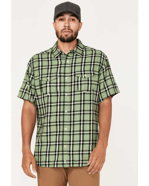 Brothers and Sons Men's Casual Plaid Short Sleeve Button Down Western Shirt , Light Green, hi-res