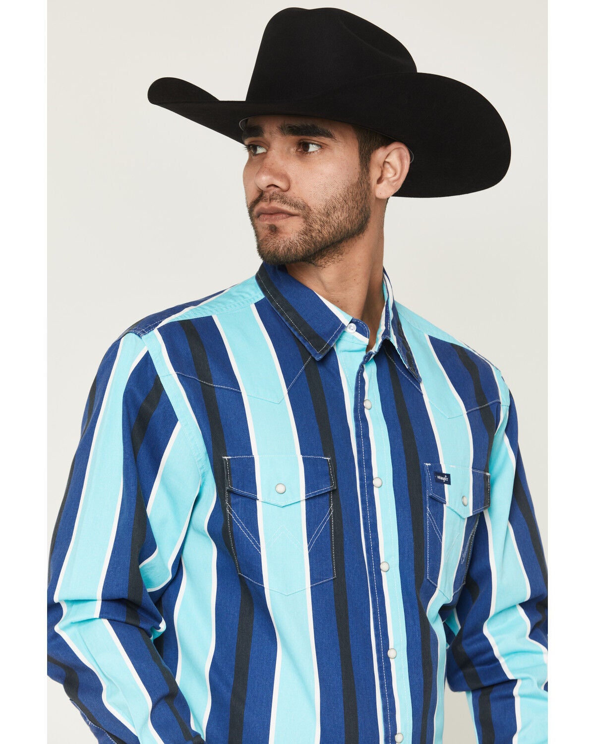 Image #2 - Wrangler Men's Vintage Brushpopper Striped Print Long Sleeve Snap Western Shirt, Multi, hi-res