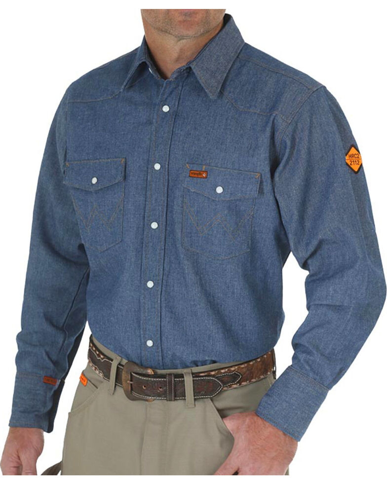Wrangler Flame Resistant Western Work Shirt - Tall, Blue, hi-res