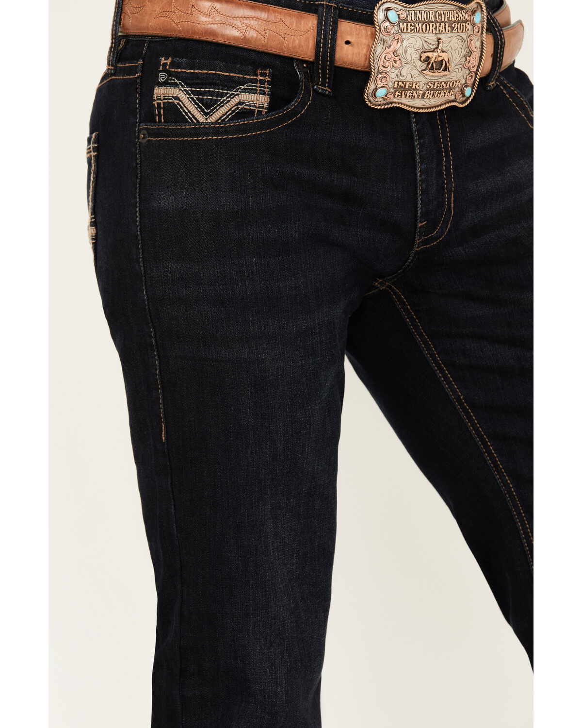 Image #2 - Rock & Roll Denim Men's Boot Barn Exclusive Pistol Dark Wash Stackable Straight Reflex Stretch Denim Jeans, Dark Wash, hi-res