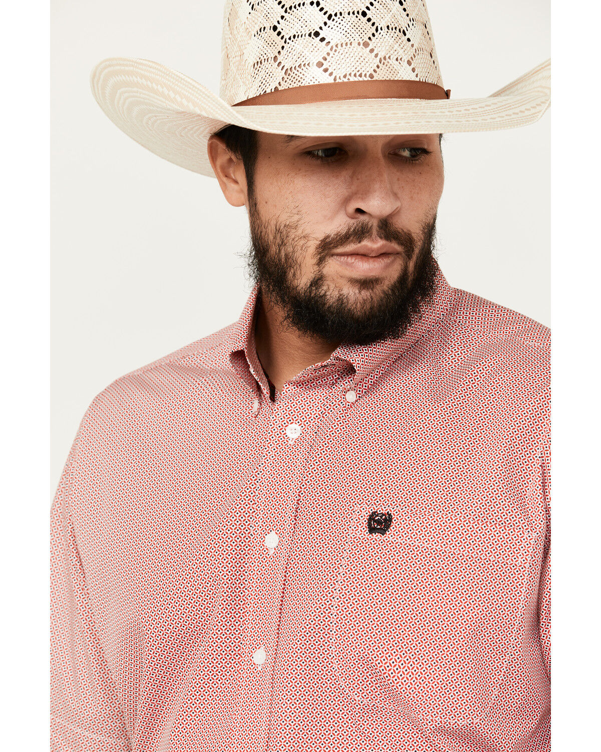 Image #2 - Cinch Men's Geo Print Short Sleeve Button-Down Western Shirt, Red, hi-res