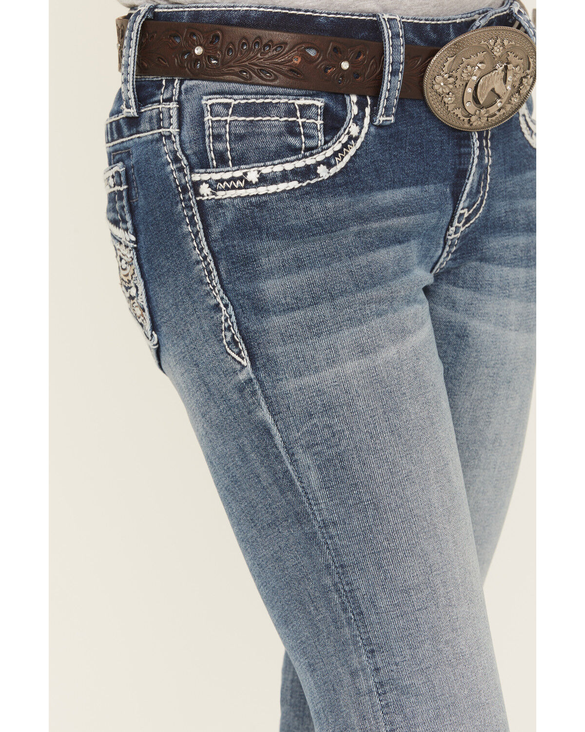 Image #4 - Grace in LA Girls' Medium Wash Paisley Pocket Bootcut Stretch Denim Jeans, Medium Wash, hi-res