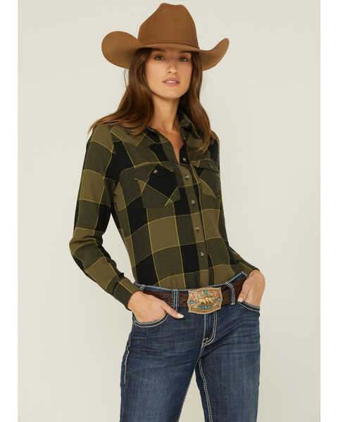 Image #1 - Shyanne Women's Plaid Print Boyfriend Western Flannel Shirt, , hi-res