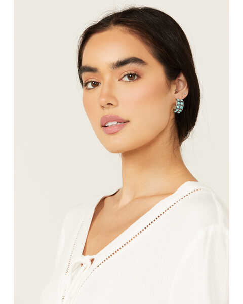 Image #1 - Paige Wallace Women's Two Row Hoop Earrings , Turquoise, hi-res