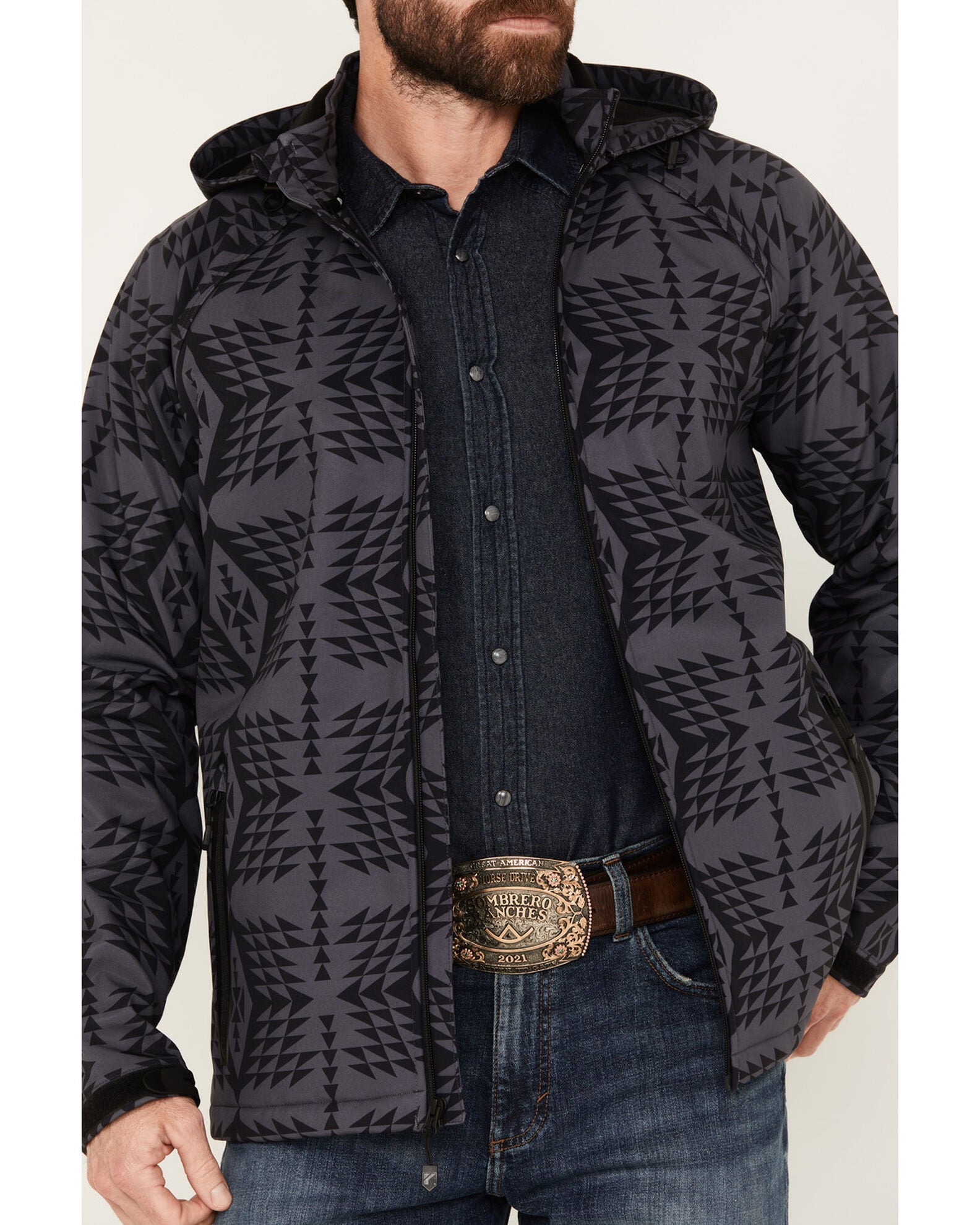 RANK 45® Men's Southwestern Print Softshell Jacket, Charcoal