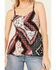 Image #3 - Shyanne Women's Patchwork Printed Smocked Cami Tank, Indigo, hi-res