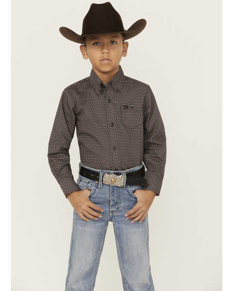 Image #1 - Wrangler Retro Boys' Geo Print Long Sleeve Button-Down Western Shirt , Black, hi-res