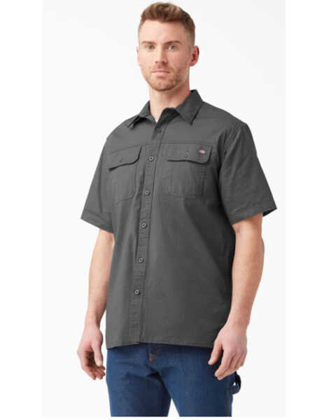 Dickies Men's Flex Short Sleeve Button Down Ripstop Work Shirt , Slate, hi-res