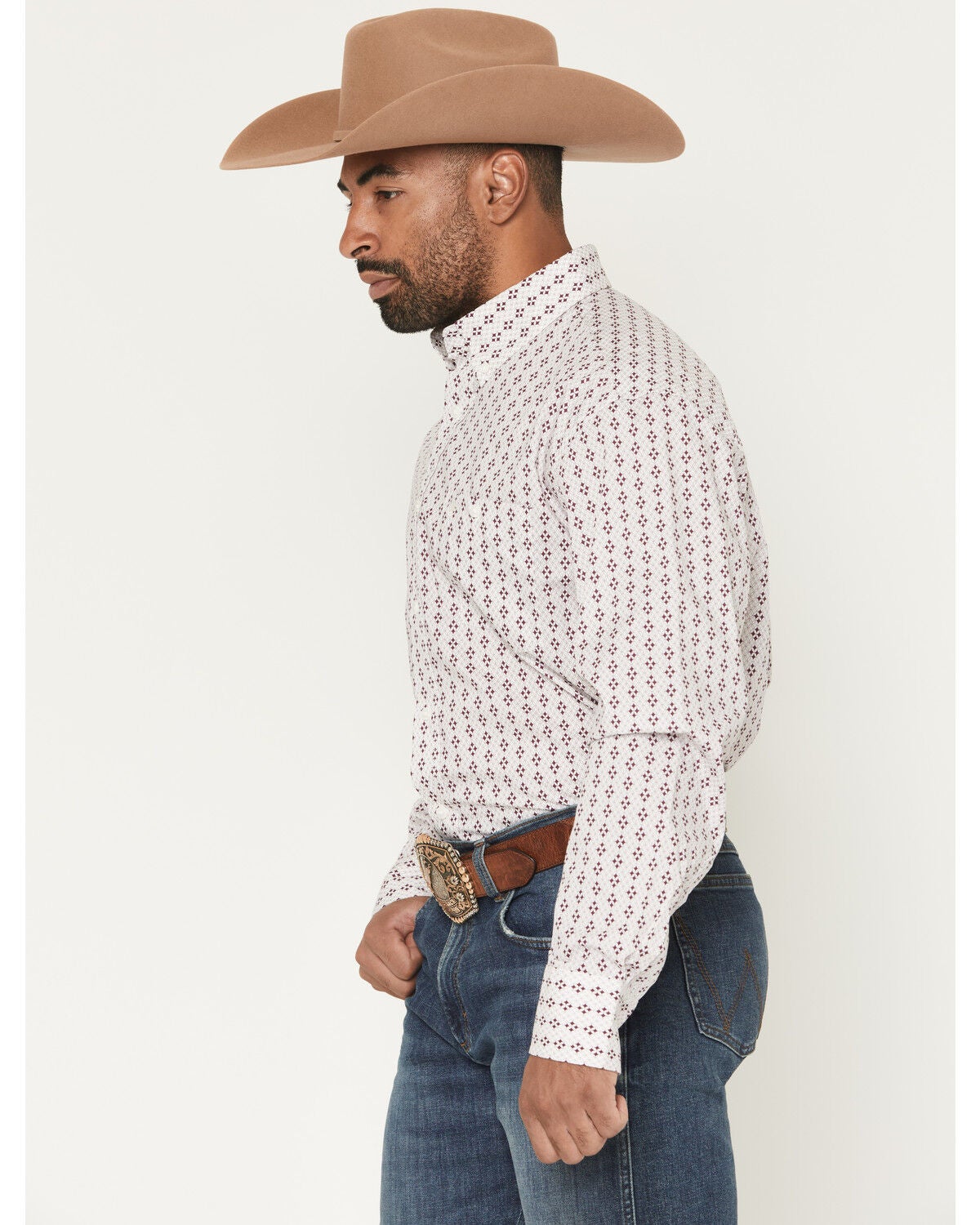 Image #2 - Wrangler Men's Classics Geo Print Long Sleeve Button-Down Western Shirt, White, hi-res