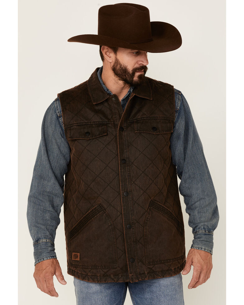 Moonshine Spirit Men's Iron Mountain Quilted Snap-Front Oilskin Vest , Brown, hi-res