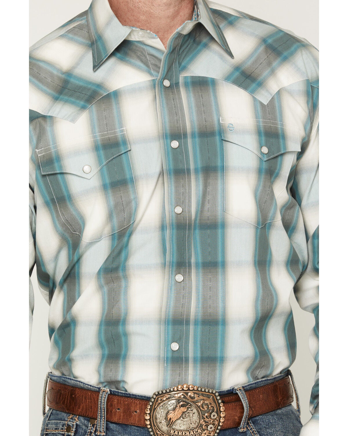 Image #3 - Stetson Men's Dobby Plaid Print Long Sleeve Snap Western Shirt, Blue, hi-res