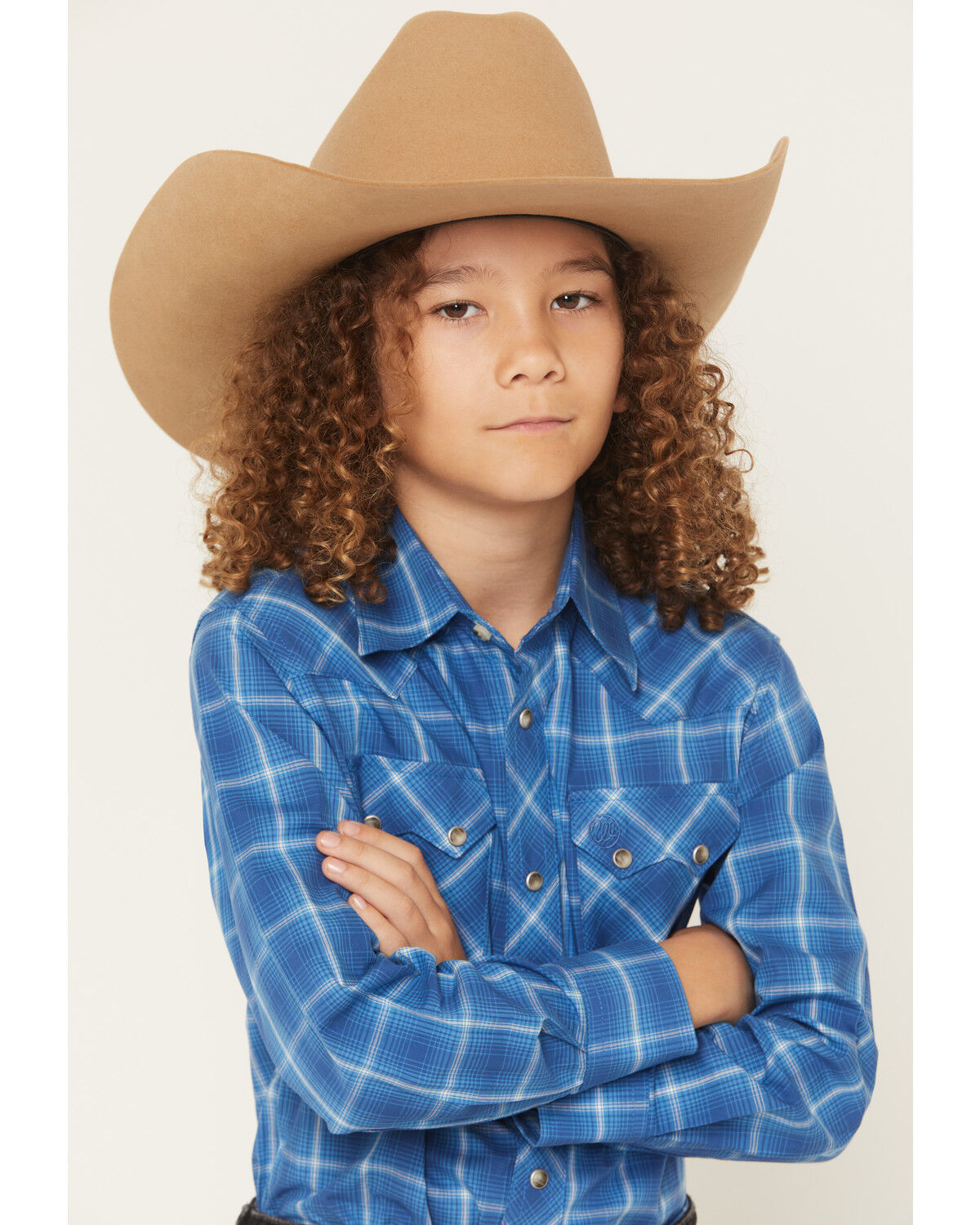 Image #3 - Wrangler Retro Boys' Plaid Print Long Sleeve Snap Western Shirt, Blue, hi-res