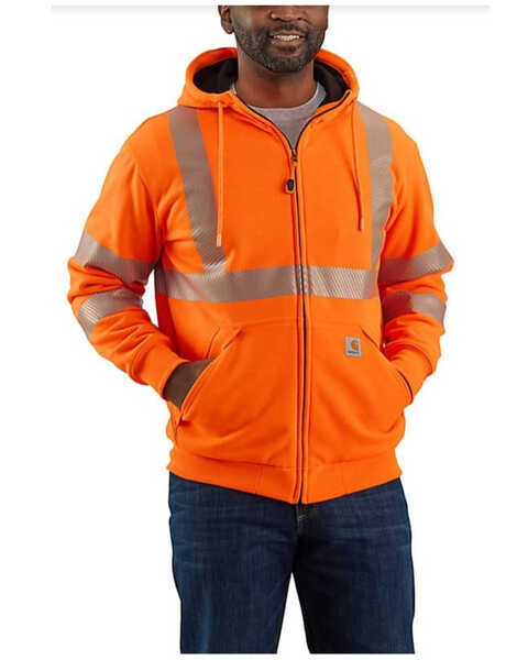 Image #1 - Carhartt Men's Hi-Vis Brite Orange Loose Fit Thermal Full-Zip Hooded Work Sweatshirt - Tall , Bright Orange, hi-res